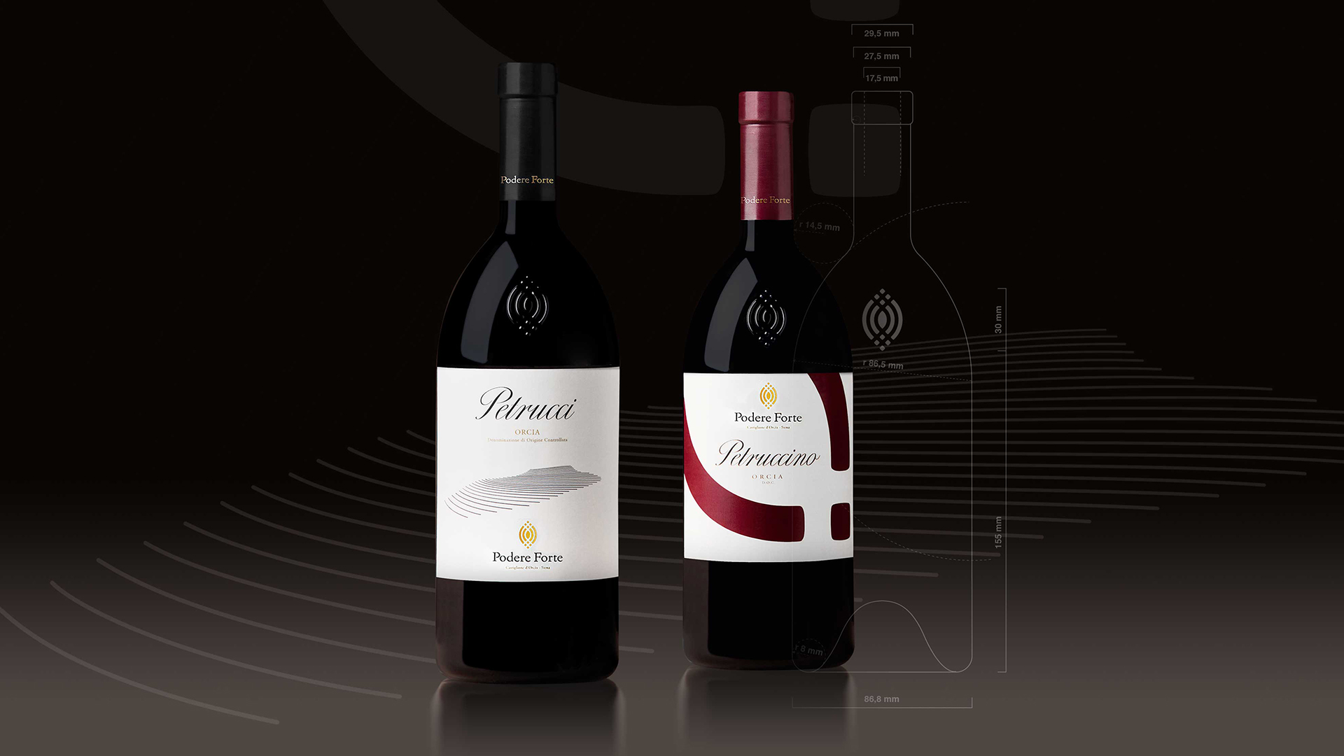 Podere Forte vino packaging